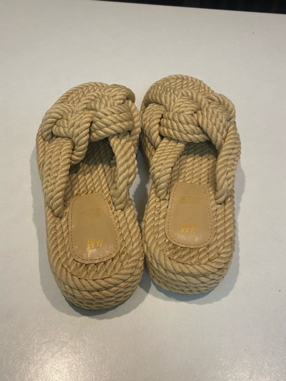 H&M ROPE KNOT NOMADIC MINIMALIST CASUAL PLATFORM CLASSIC BOHO CHIC NEUTRAL SZ 37 - Picture 7 of 12